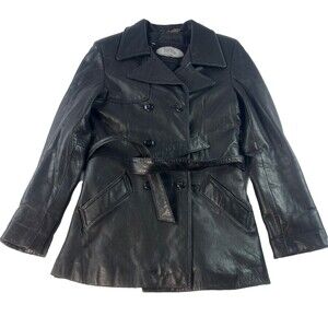 Euro Mond of California Women Trench Coat Black Leather jacket size medium.